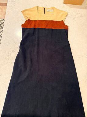 Vintage 70s Mollie Parnis Skinner Ultrasuede Colorblock Shift Dress Mod M/L